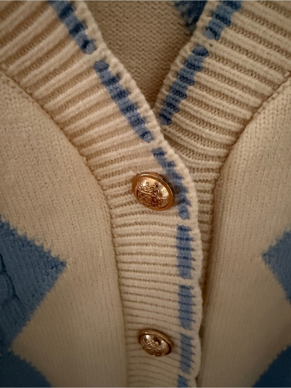 GREYLIN cardigan sweater with cherries and blue argyle pattern! So cute- Size M - Picture 3 of 6
